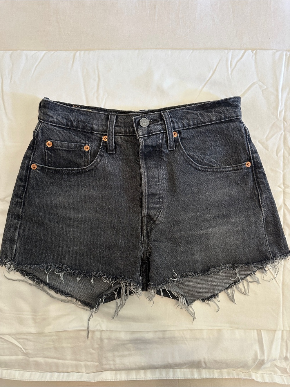 Levi's Black Frayed Hem Denim Shorts